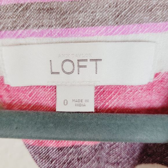 LOFT Size 0 Pink Striped Linen Mini Dress - Picture 10 of 11